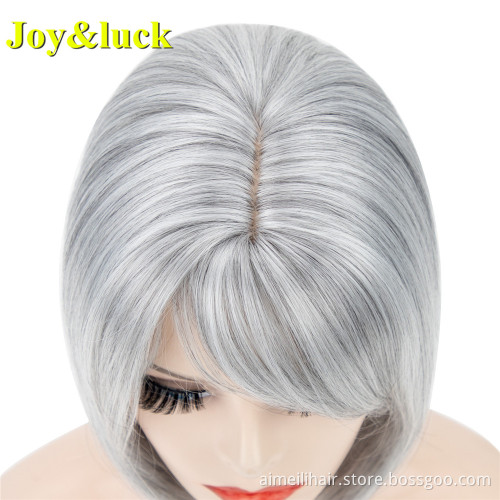 Silver Gray Middle Part Wholesale Scalp Wig For Women With Bangs Party Natural Straight Short Bob Cut Wig Synthetic Hair Wigs